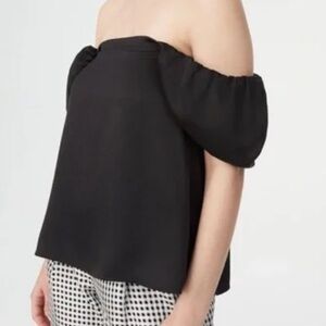 Club Monaco Malaina Black Satin Puff Sleeve Top NWT 8